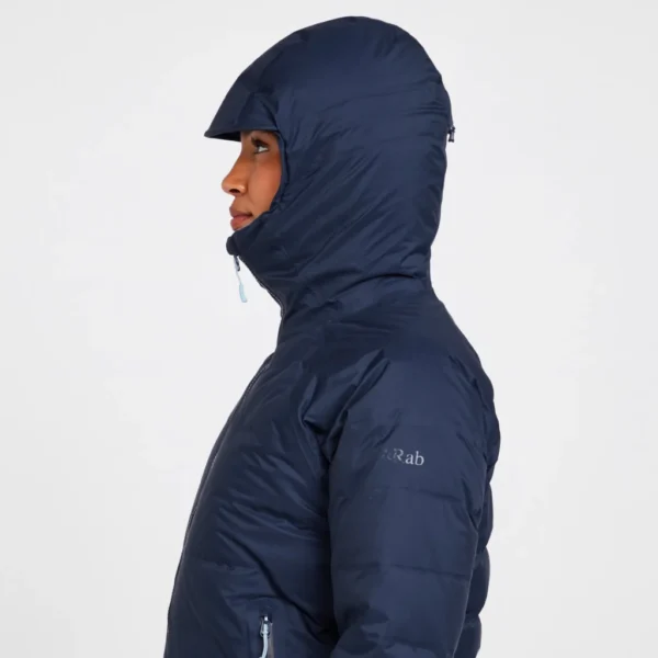 An all-weather jacket, the Rab Women’s Valiance Jacket is not only down insulated, it's waterproof too. It's waterproof outer is created using Pertex® Shield fabric that staves off rain and provides protection for the 800 fill power goose down insulation. An insulated hood and cuffs provide warmth across the jacket, with a box wall-construction for a locked-in feel. With an increased length of the hem of 86.5 cm from the jacket versions 76cm, this is a winter coat that utilizes the best of Rabs engineering to ensure you stay warm, dry and ready for adventure. A warm, waterproof, alpine jacket from Rab Pertex Shield® waterproof outer - fully protective outer layer 800 Fill Power RDS Certified Goose Down insulation - ultra-warm high loft filling generates exceptional heat Fluorocarbon free hydrophobic down Bonded narrow box-wall construction Pyrotec™ synthetic insulation filled hood - with helmet compatibility and wired peak YKK® Vislon front zip - with internal zip baffle 2 x YKK® AquaGuard® zipped hand warmer pockets 1 x YKK® zipped internal security pocket Oversize drawcord hem adjuster Anatomically fitted for the female form Slimline cuffs Hem length: 86.5cm